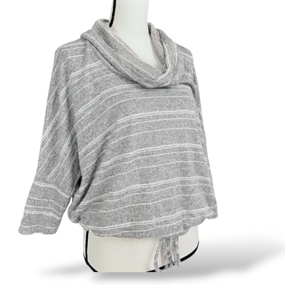 Green Envelope Soft Draped Cowl Neck Sweater XL Dolman Sleeves Grey White Jersey - Picture 1 of 15